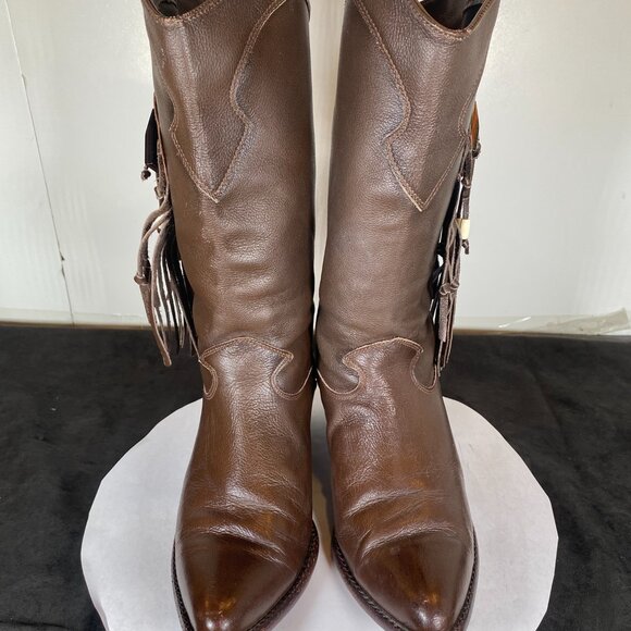 Women's 7.5 Dingo Brown Soft Leather Cowboy Boots with Fringe Design, - Picture 3 of 11